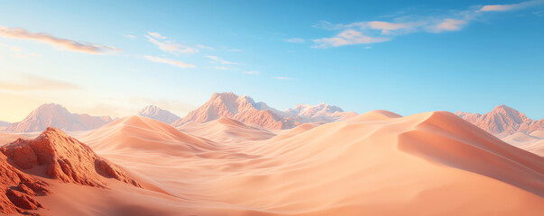 Naklejka premium Breathtaking desert landscape with rolling sand dunes and distant mountains