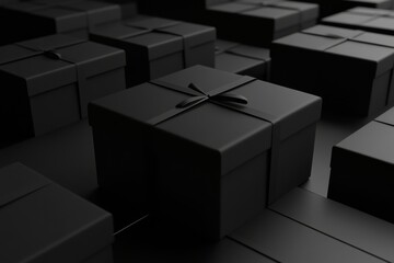 Black Gift Boxes Arranged on Dark Surface for Minimalist Background