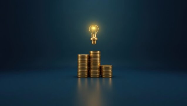 Asset Tokenization. Monetization monetized Fractional investing Accredited investor Increase revenue assest upstart Wefunder Defiance etfs GetVantage Golden lightbulb glowing above stacked coins, sym