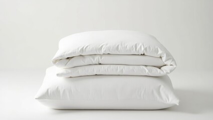 Bamboo Duvet Cover. Soft white pillows and fluffy duvet stacked neatly, showcasing comfort and coziness, perfect for bedroom decor, relaxation, home interior, minimalistic background, calm and clean