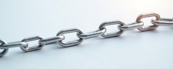 Fototapeta premium Chain fragment on white surface with slight curvature, chain, fragment