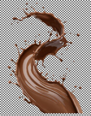 Creative Chocolate Liquid Swirl with Dynamic Splash on transparent background, png, psd
