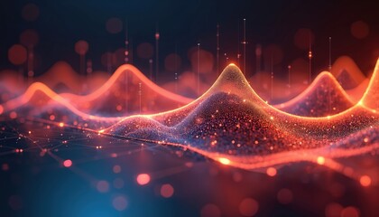 Vibrant data visualization featuring trend lines, geometric patterns, futuristic tech aesthetic. Regression analysis shows information technology data science in digital financial business with