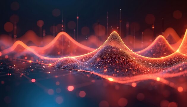 Vibrant data visualization featuring trend lines, geometric patterns, futuristic tech aesthetic. Regression analysis shows information technology data science in digital financial business with - Powered by Adobe