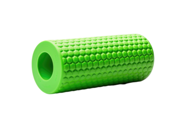 Orange foam roller resting on transparent background