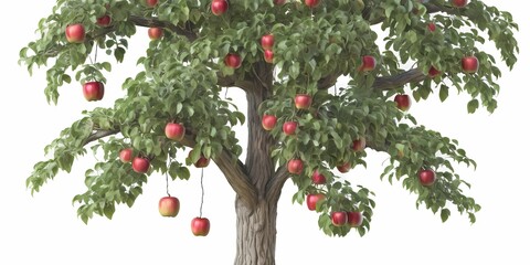 Isolated Apple Tree with Red Apples on White Background - Detailed High-Quality Fruit Tree