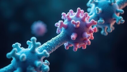 Fototapeta premium Chimeric Antigen Receptor. EVALI recombinant vaccine Thc-b C-reactive protein Cell and gene therapy neuroimmune Capstan Therapeutics Hexagon Bio ImmunityBio Detailed 3D virus cells with spike protein