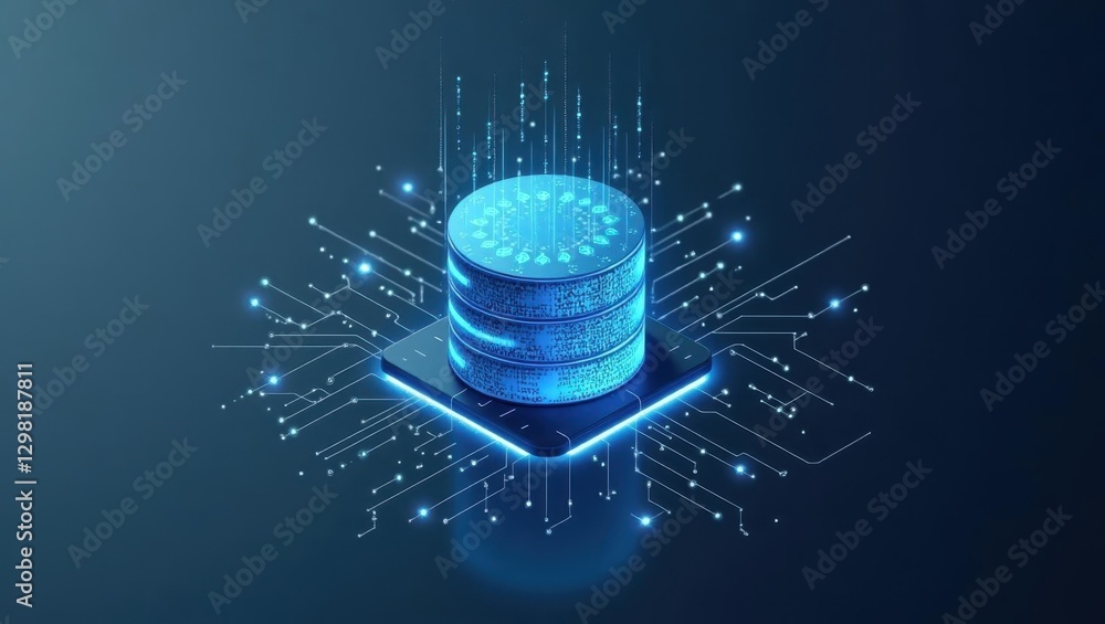 Poster autonomous database. image shows stack of coins with circuit pattern on top