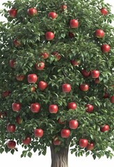 Isolated Apple Tree with Red Apples on White Background - Detailed High-Quality Fruit Tree