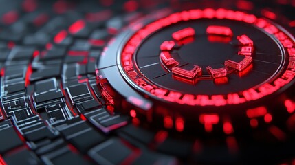 Abstract digital interface design with glowing red patterns and shapes