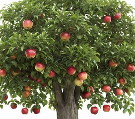 Isolated Apple Tree with Red Apples on White Background - Detailed High-Quality Fruit Tree