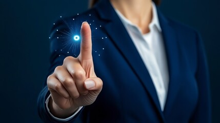 Businesswoman Touching Digital Interface with Bright Point of Light