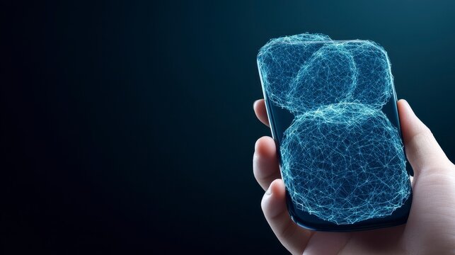 Hand Holding Smartphone with Digital Microbial Representation
