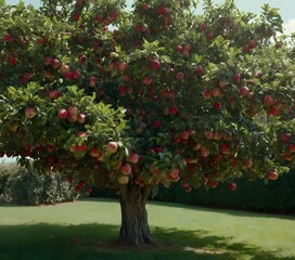 Isolated Apple Tree with Red Apples on White Background - Detailed High-Quality Fruit Tree