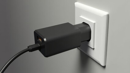 Charger Camera. Plug is plugged into wall with black cord