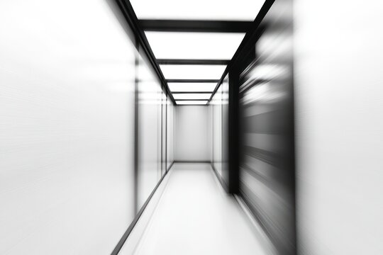 Fast moving elevator, white walls, modern building, interior design, corporate use