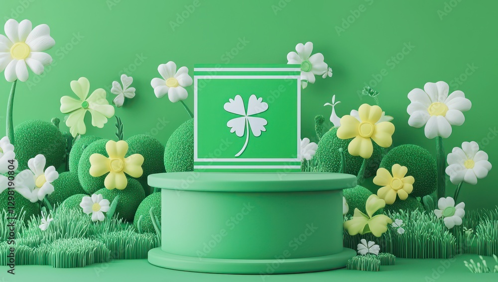 Poster st. patrick's day podium mockup with 3d banner design and blank space for messaging.