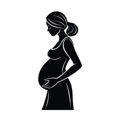 Contemporary future mom glancing at her belly with warm smile silhouette