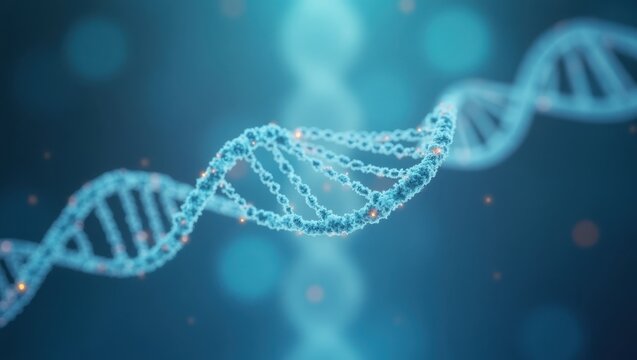 Genetic Genealogy. Image shows double - strand of dna against blue background