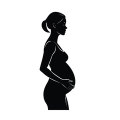 Fototapeta premium Refined future mother standing in profile with one hand on belly