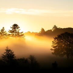 soft golden misty haze with warm tones