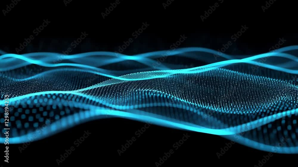 Poster Blue digital wave pattern on a dark background, illustrating futuristic technology and dynamic abstract design