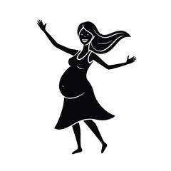 Delighted pregnant woman feeling baby movement with lively silhouette