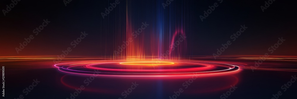 Poster Vivid light rays create an ethereal atmosphere in a cosmic environment during a digital art display. Generative AI