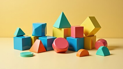 Magnetic Tiles. Colorful wooden blocks are arranged on table