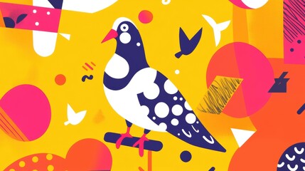 Abstract Pigeon Illustration with Vibrant Geometric Shapes and Colorful Background