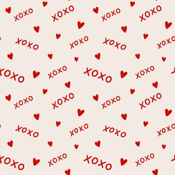 Romantic red hearts and phrase seamless pattern, cute simple background
