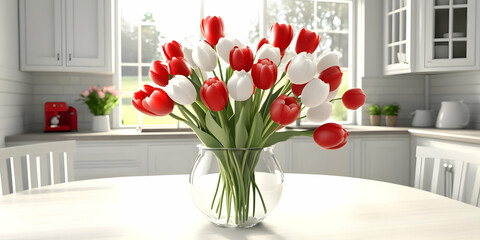 Red and White Tulips 3D Render