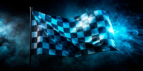 checkered flag on a blue background
