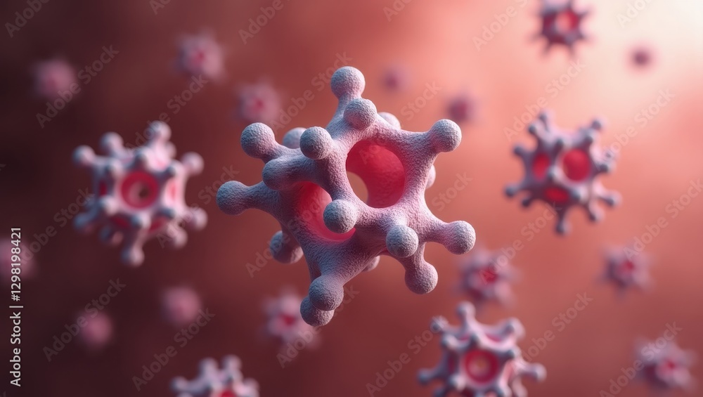 Poster protein s. red and white substance is in middle of cluster of small, white objects