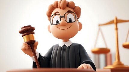 Courtroom scene cartoon judge legal office 3d animation bright environment