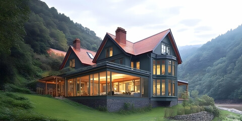 Fototapeta premium Mountainside House 3D Illustration