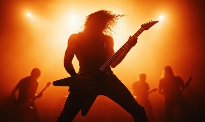 Heavy Metal Guitarist Performing on Stage with Dramatic Lighting