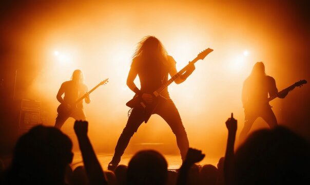 Heavy Metal Guitarist Performing on Stage with Dramatic Lighting