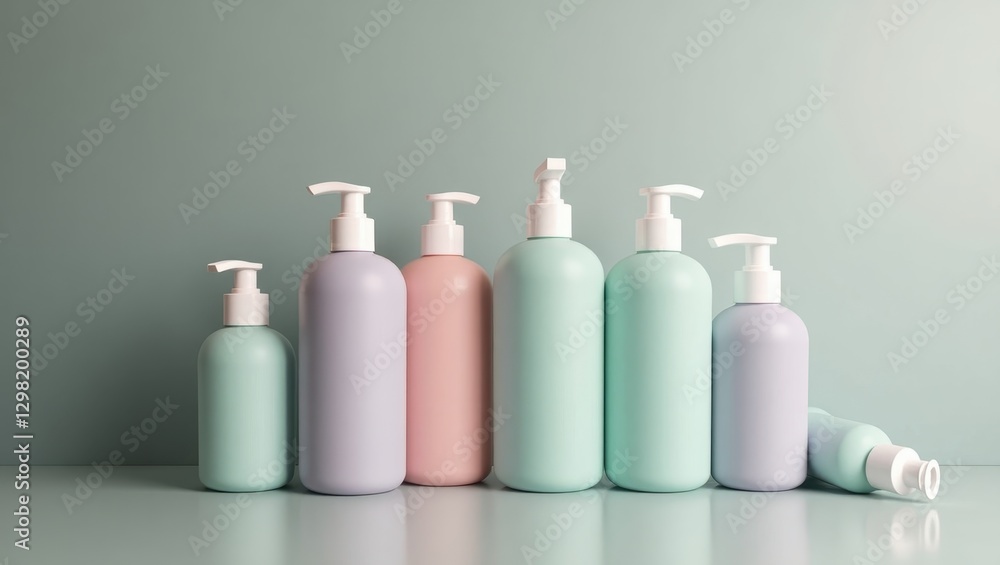 Poster silicone travel bottles. bottles are lined up on table with soap in them