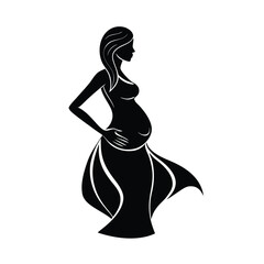 Graceful pregnant lady standing elegantly with a refined silhouette