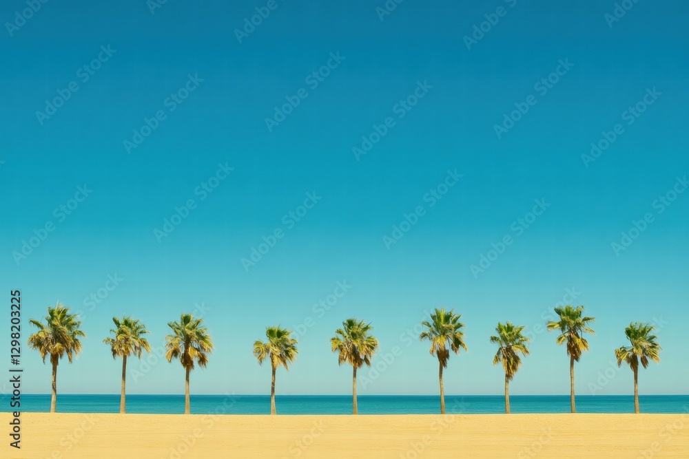 Aufkleber palm trees line a peaceful beach under a clear blue sky near the ocean on a sunny day. generative ai