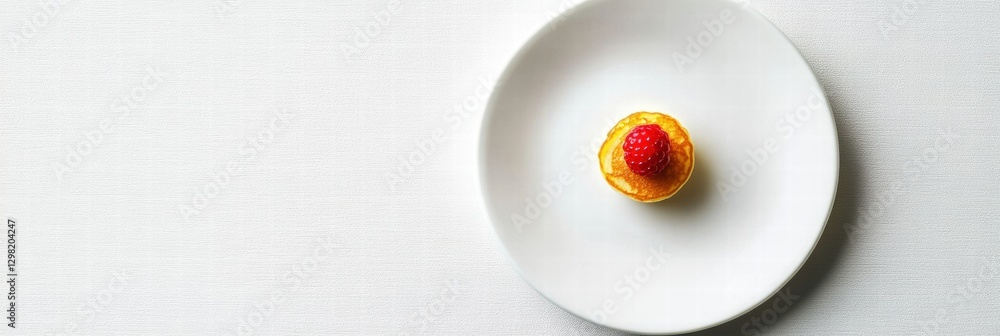 Aufkleber delicate dessert displayed on a white plate, featuring a single raspberry atop a miniature cake. gen