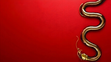 Obraz premium Golden Snake Illustration on Red