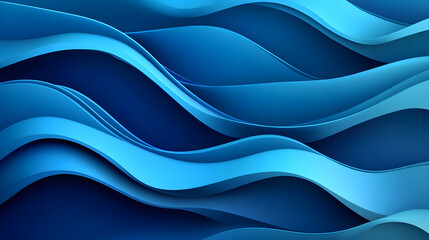 Fototapeta premium Abstract 3D waves with smooth curves and deep shadows create dynamic visual effect. blue tones and layered design evoke sense of fluidity and movement