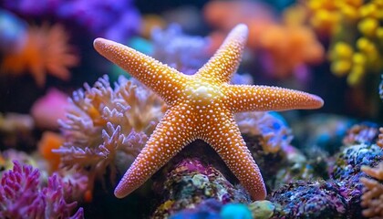 Orange Starfish in Coral Reef Aquarium