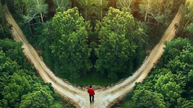 a man in front of two roads