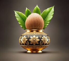 Coconut with leaves in kalash for ugadi.