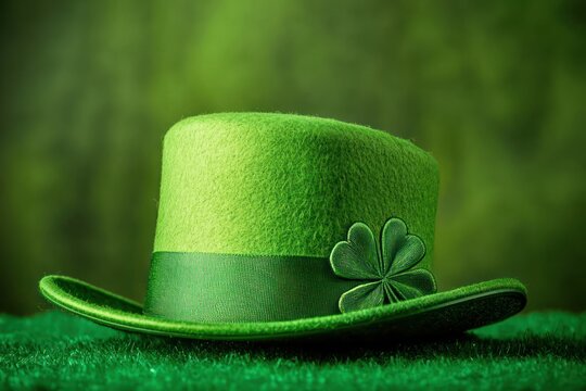 Green background with wide-brimmed green hat for St. Patrick's Day celebration. - Powered by Adobe