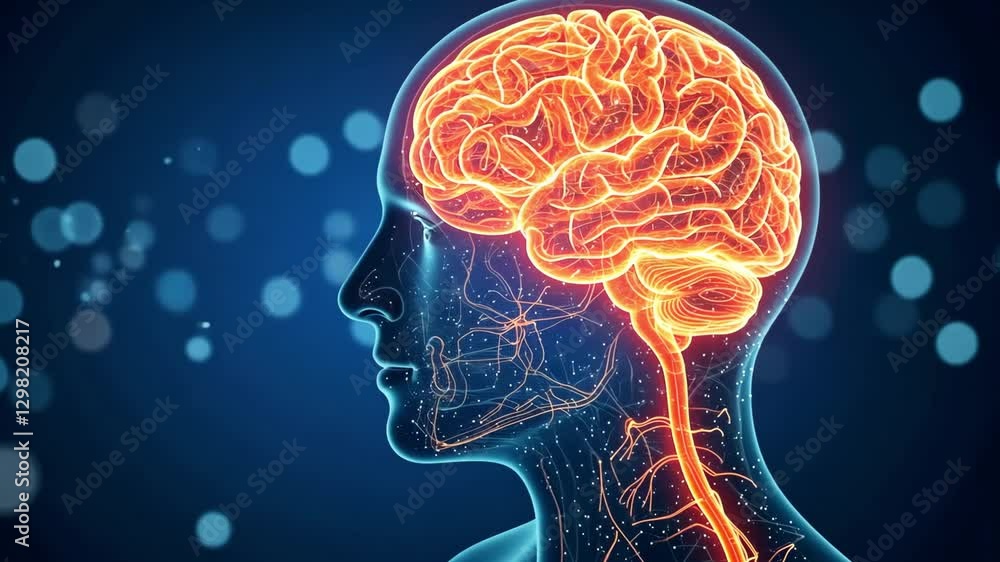 Poster an illustrated human brain with highlighted neural pathways showcasing the complexity of the mind
