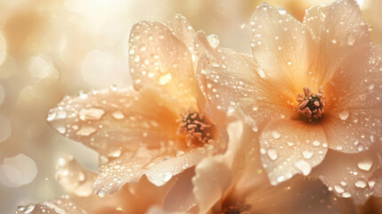 Fototapeta premium A breathtaking close-up of delicate flowers drenched in morning dew